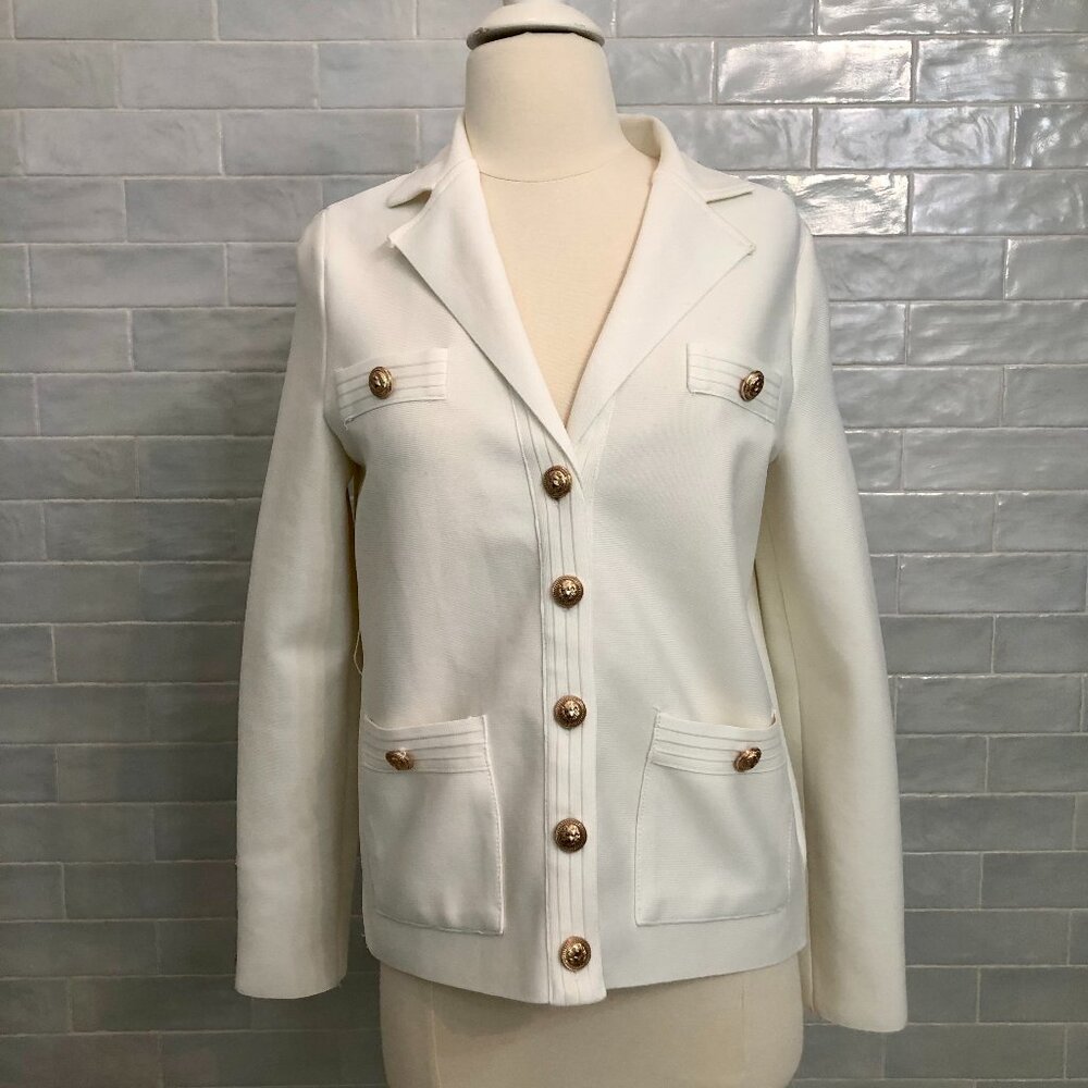 Karen Millen White Blazer Size Small with Gold Lion Buttons
